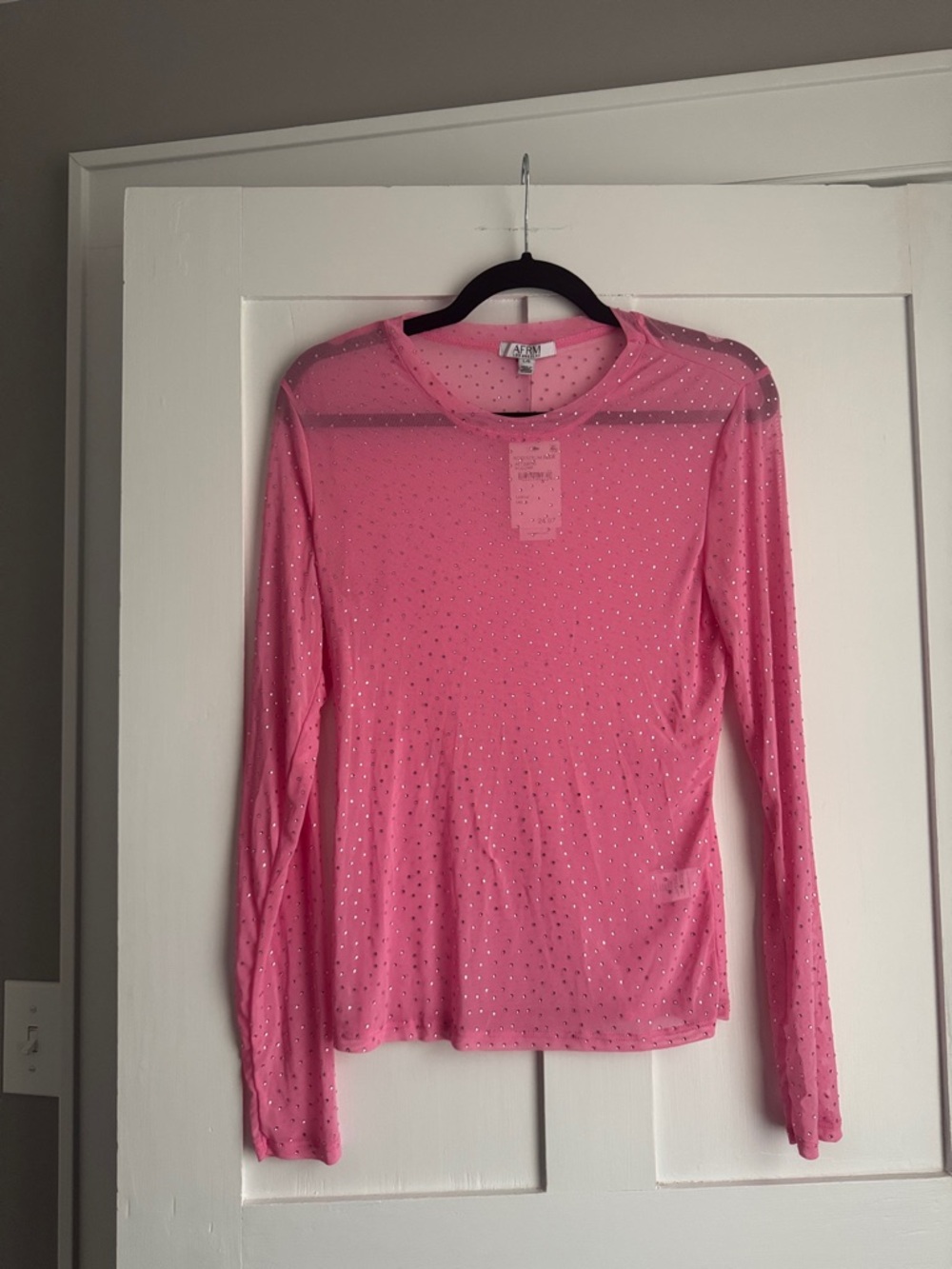 Sheer Women's Pink Long-Sleeve Sparkle Top